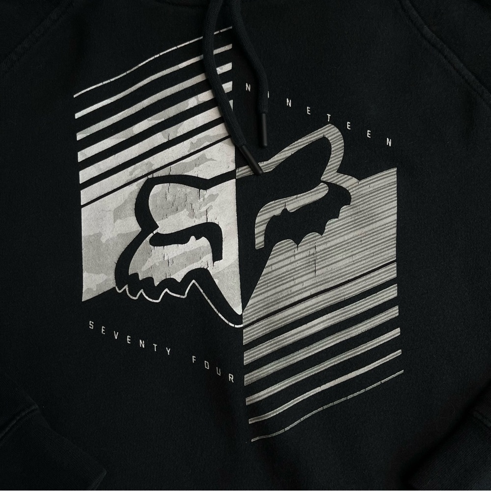 Fox Racing Hoodie Mens Large Logo Pullover Black White Kangaroo Pocket - Picture 2 of 8